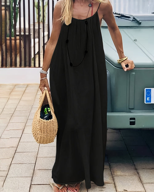 Women's Solid Color Backless Cami Dress - Black