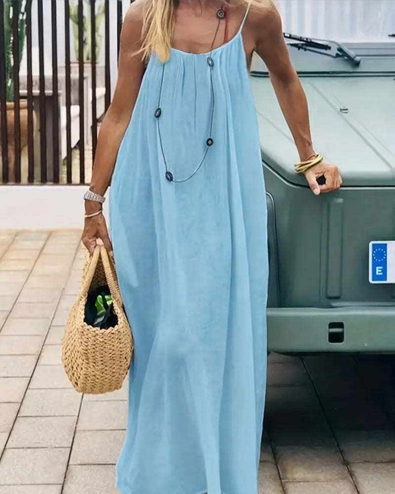 Women's Solid Color Backless Cami Dress - Blue