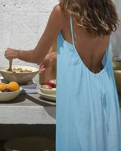 Women's Solid Color Backless Cami Dress - Blue