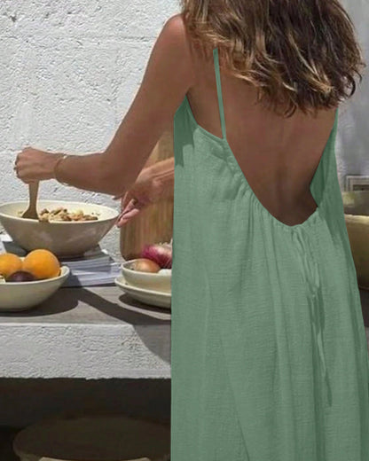 Women's Solid Color Backless Cami Dress - Green