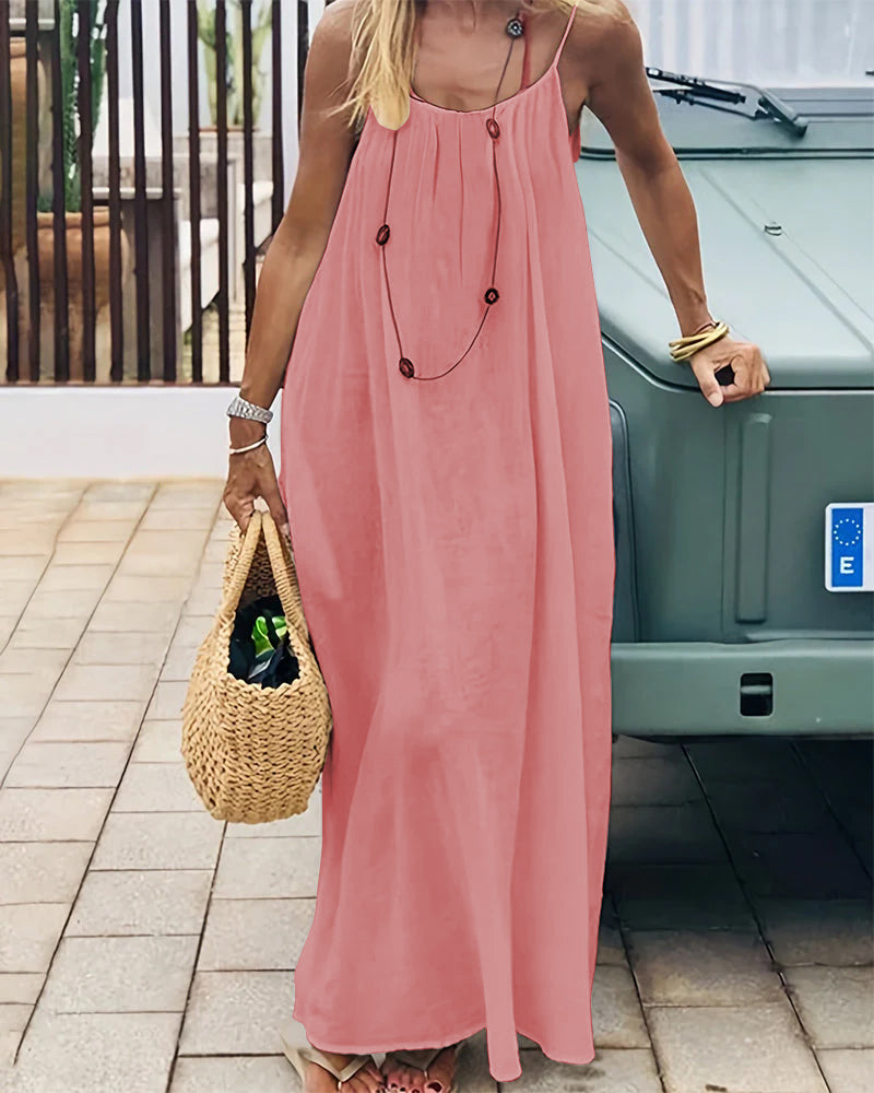 Women's Solid Color Backless Cami Dress - Pink