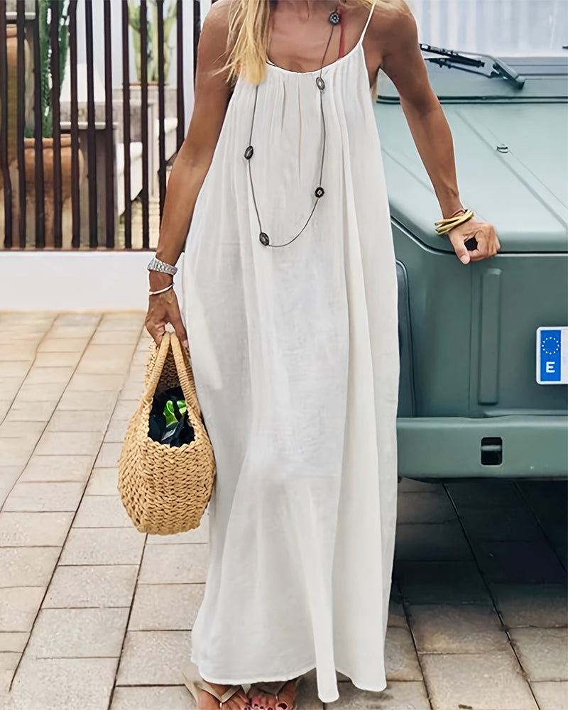 Women's Solid Color Backless Cami Dress - White