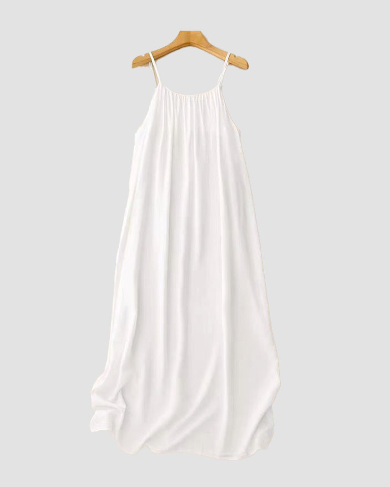 Women's Solid Color Backless Cami Dress - White