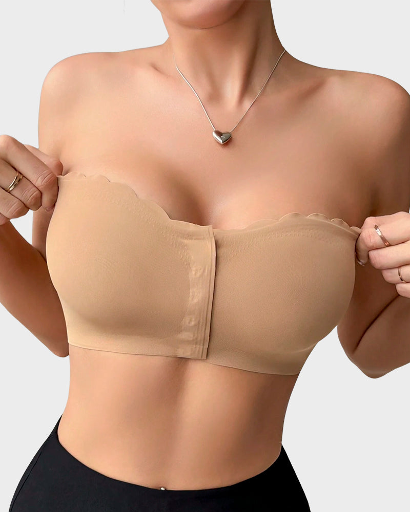 Strapless Front Closure Leopard Print Bra - Skin