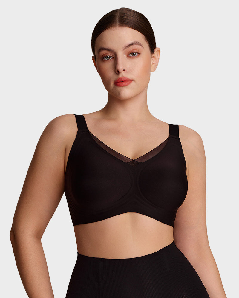 Womens Wireless Bras V Mesh Comfortable Bralette Supportive - Black