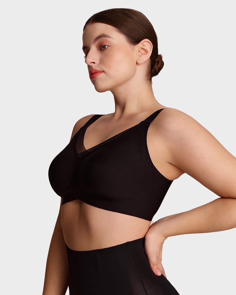 Womens Wireless Bras V Mesh Comfortable Bralette Supportive - Black