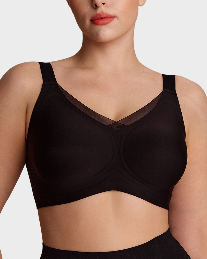 Womens Wireless Bras V Mesh Comfortable Bralette Supportive - Black