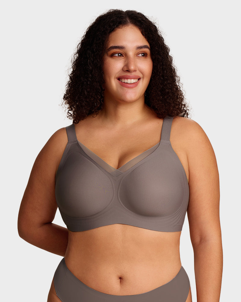 Womens Wireless Bras V Mesh Comfortable Bralette Supportive - Grey