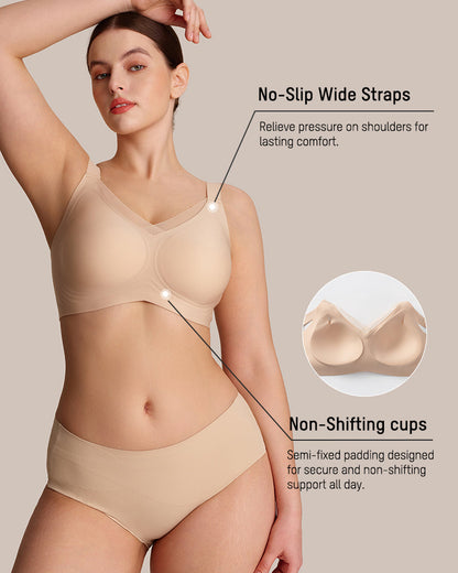 Womens Wireless Bras V Mesh Comfortable Bralette Supportive - Nude