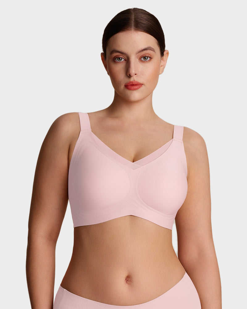 Womens Wireless Bras V Mesh Comfortable Bralette Supportive - Pink