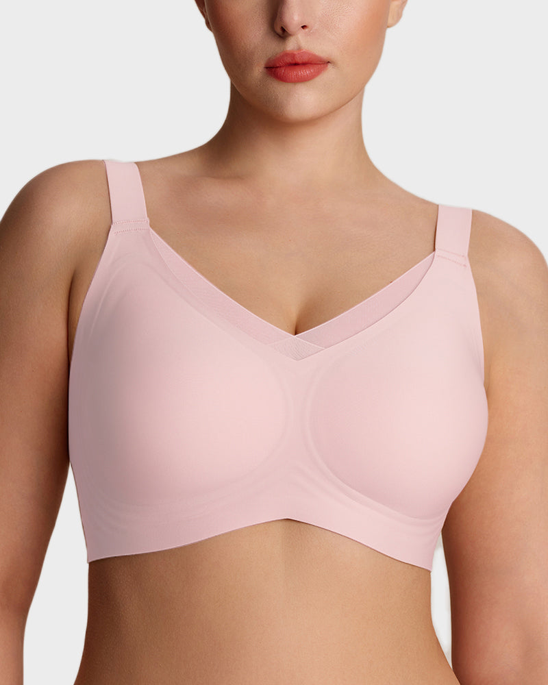 Womens Wireless Bras V Mesh Comfortable Bralette Supportive - Pink