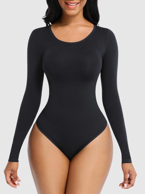 Body Suit Long Sleeve Thong in black