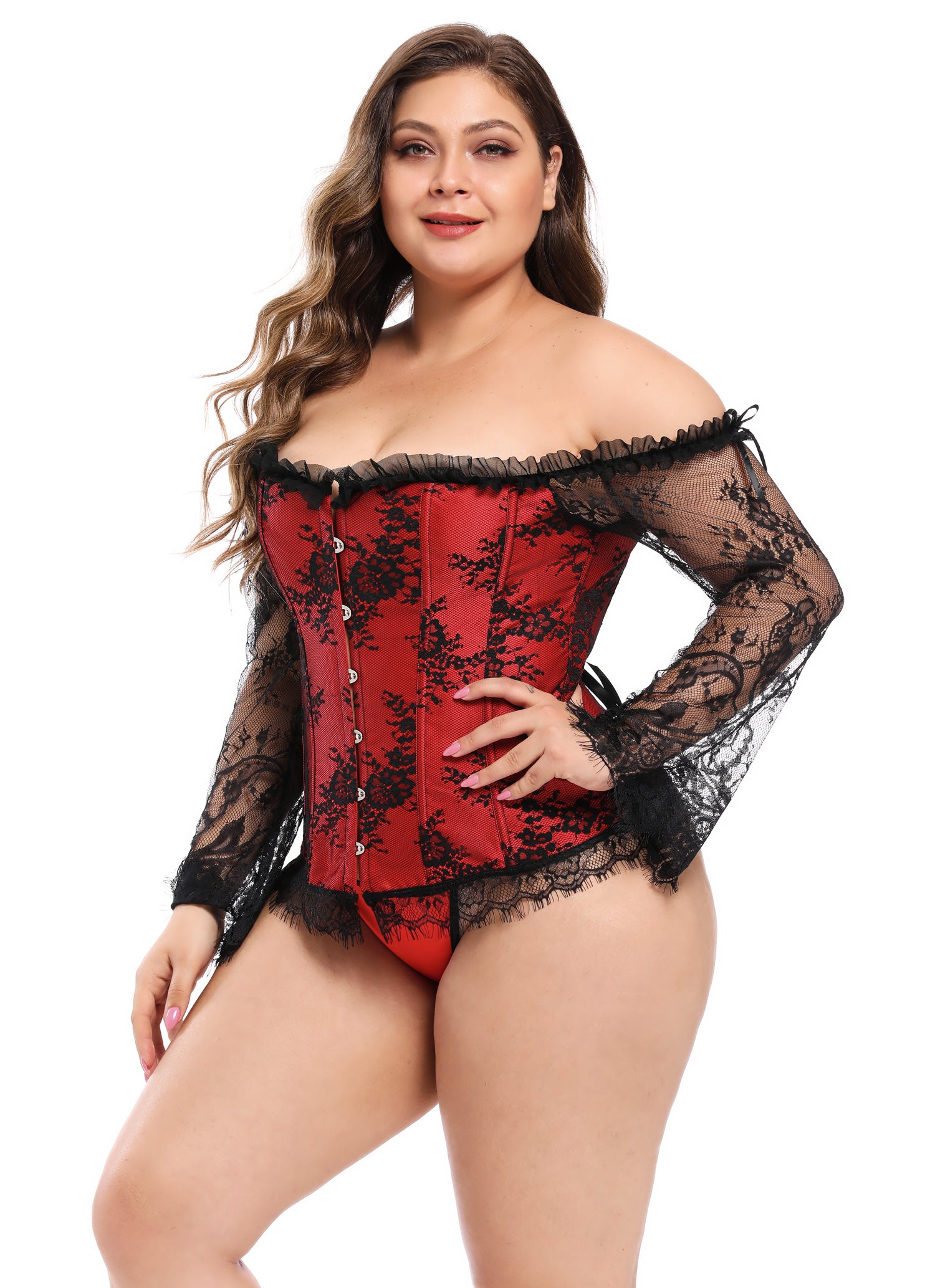 Lace Corset Set With Sleeve