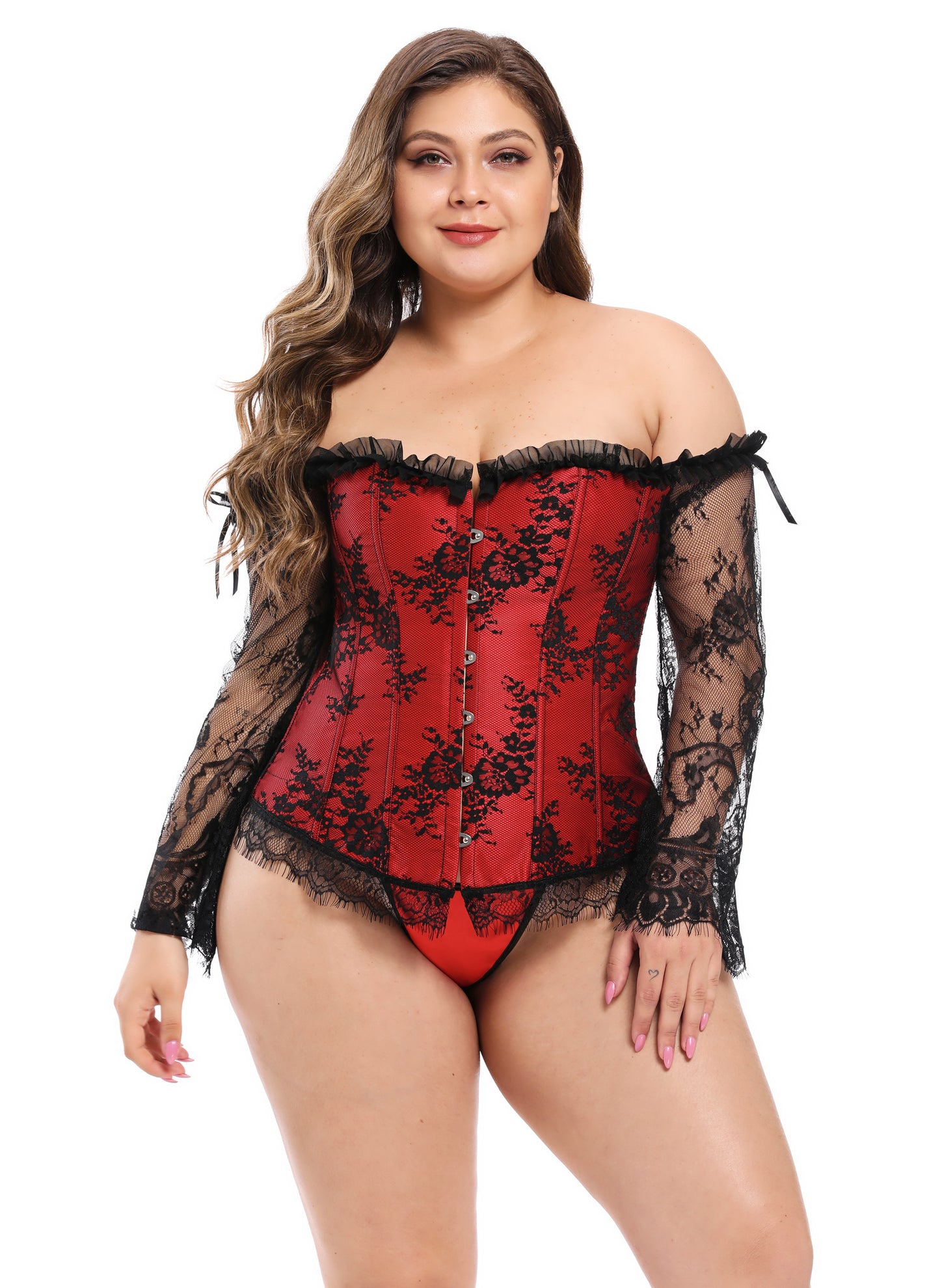 Lace Corset Set With Sleeve