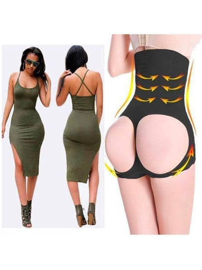 High Waist Boned Shaping Boyshort with Open-Rear-Lift Butt Lifter Hourglass Gal