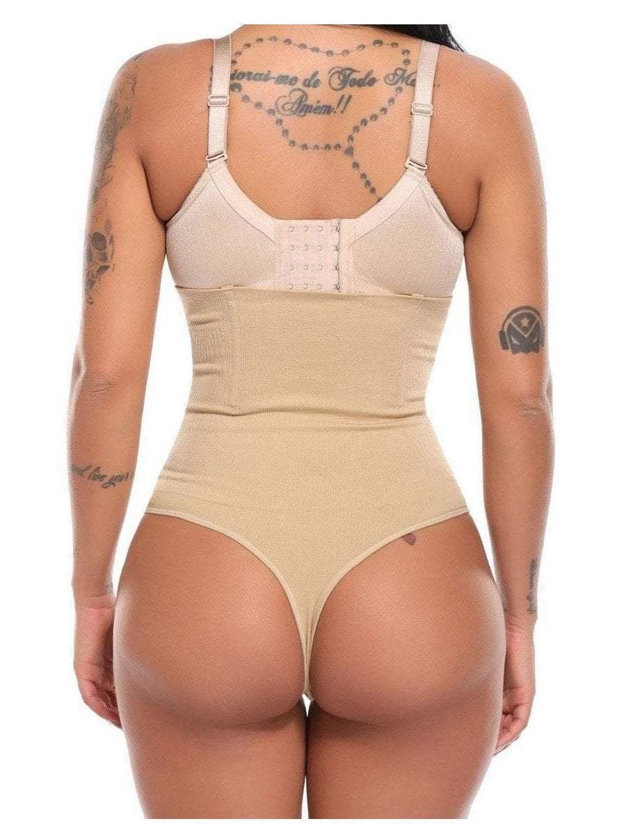 Bouanq Tummy Control Bodysuit Thong High Waisted Shapewear with