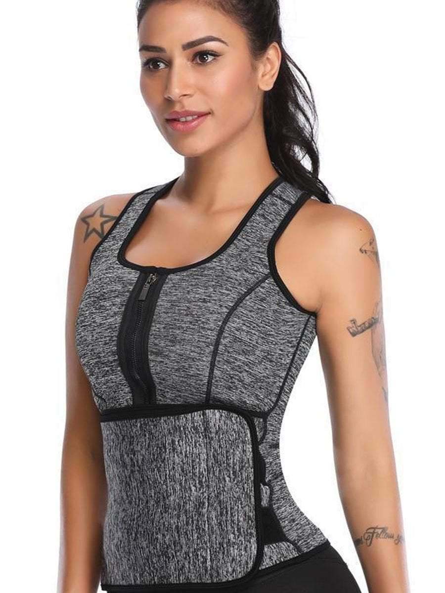 Neoprene Zip-up Waist Trainer Sweat Vest Active wear Gray / M Hourglass Gal
